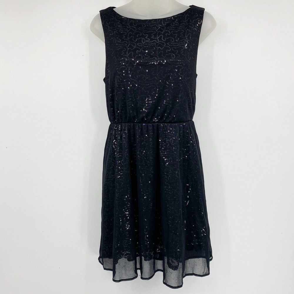 Forever 21 Elastic Waist Sleeveless Sequin Dress Black Sz L